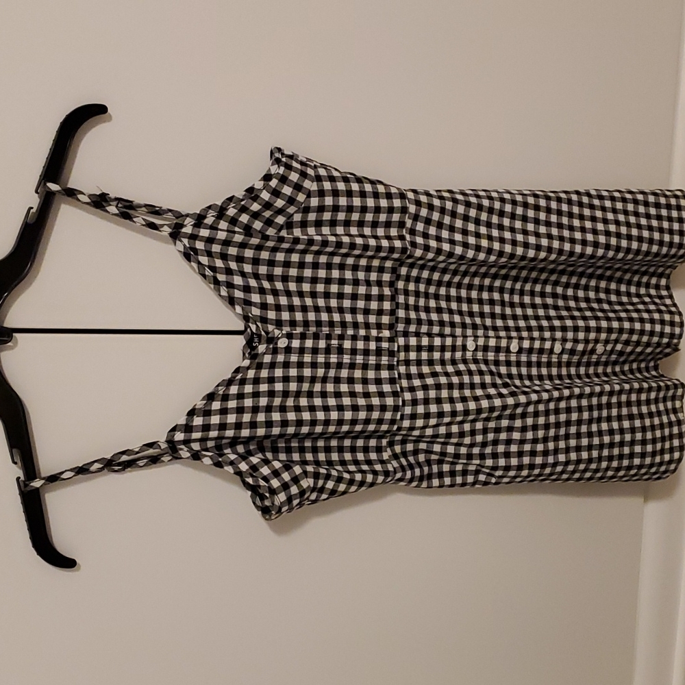 NEVER WORN Gingham Adjustable Strap Button Up Cami Pinafore Dress